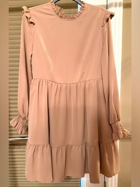 Fifty & Five South Blush/Tan Ruffle Tiered Long-Sleeve Dress Size Small